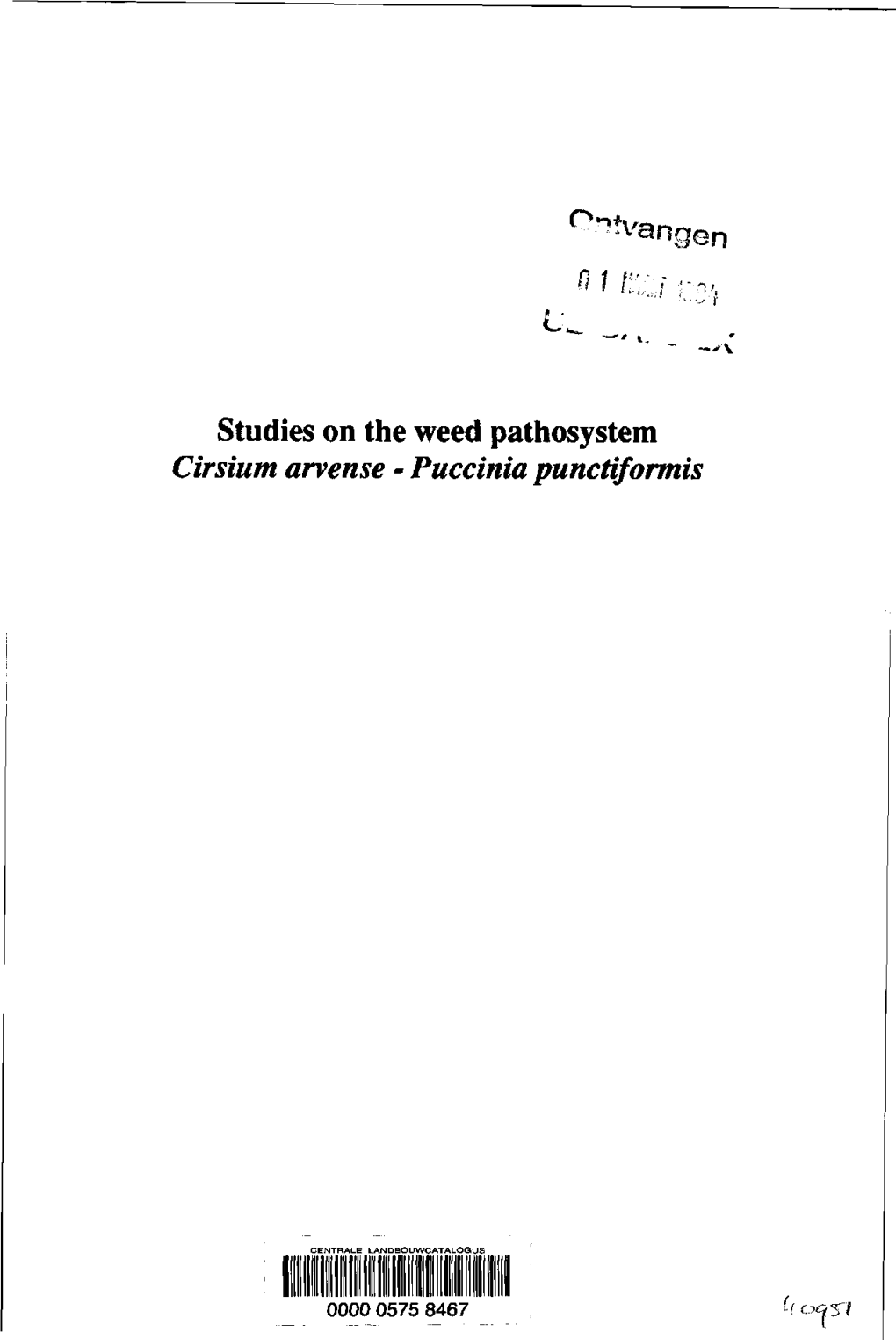 °^Vangen Studies on the Weed Pathosystem Cirsium Arvense