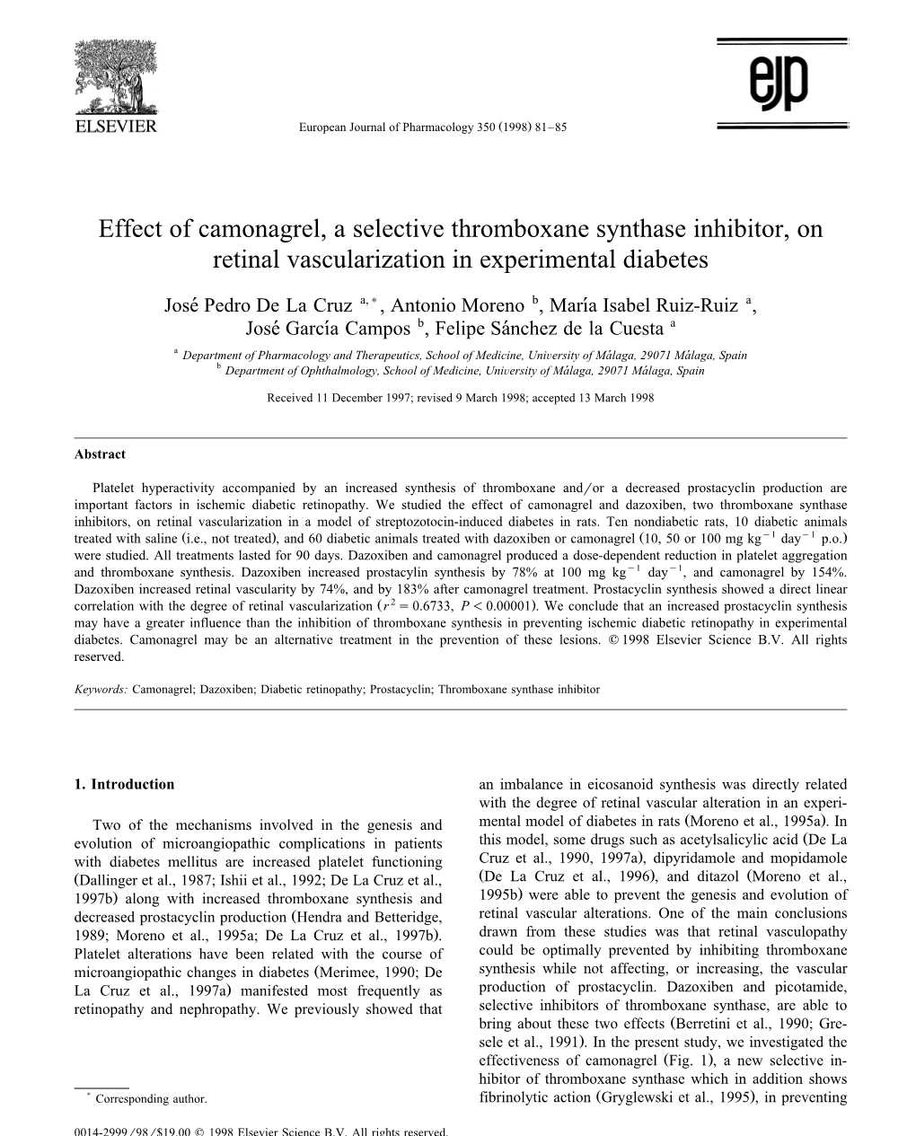 Effect of Camonagrel, a Selective Thromboxane Synthase Inhibitor, on Retinal Vascularization in Experimental Diabetes