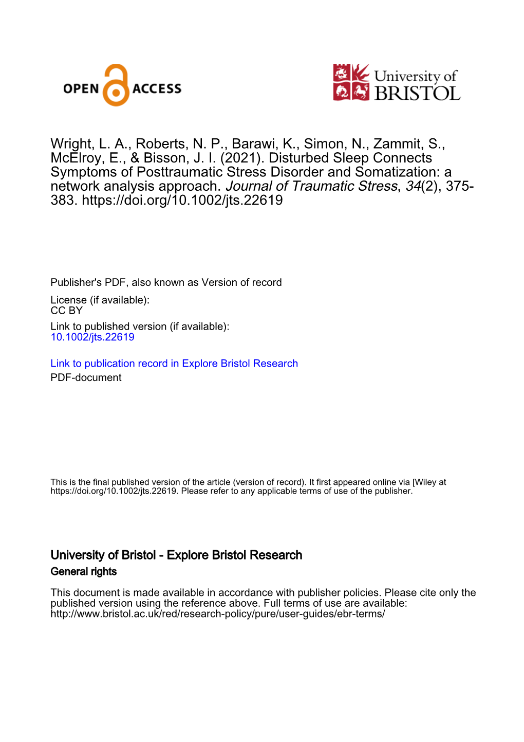 Disturbed Sleep Connects Symptoms of Posttraumatic Stress Disorder and Somatization: a Network Analysis Approach