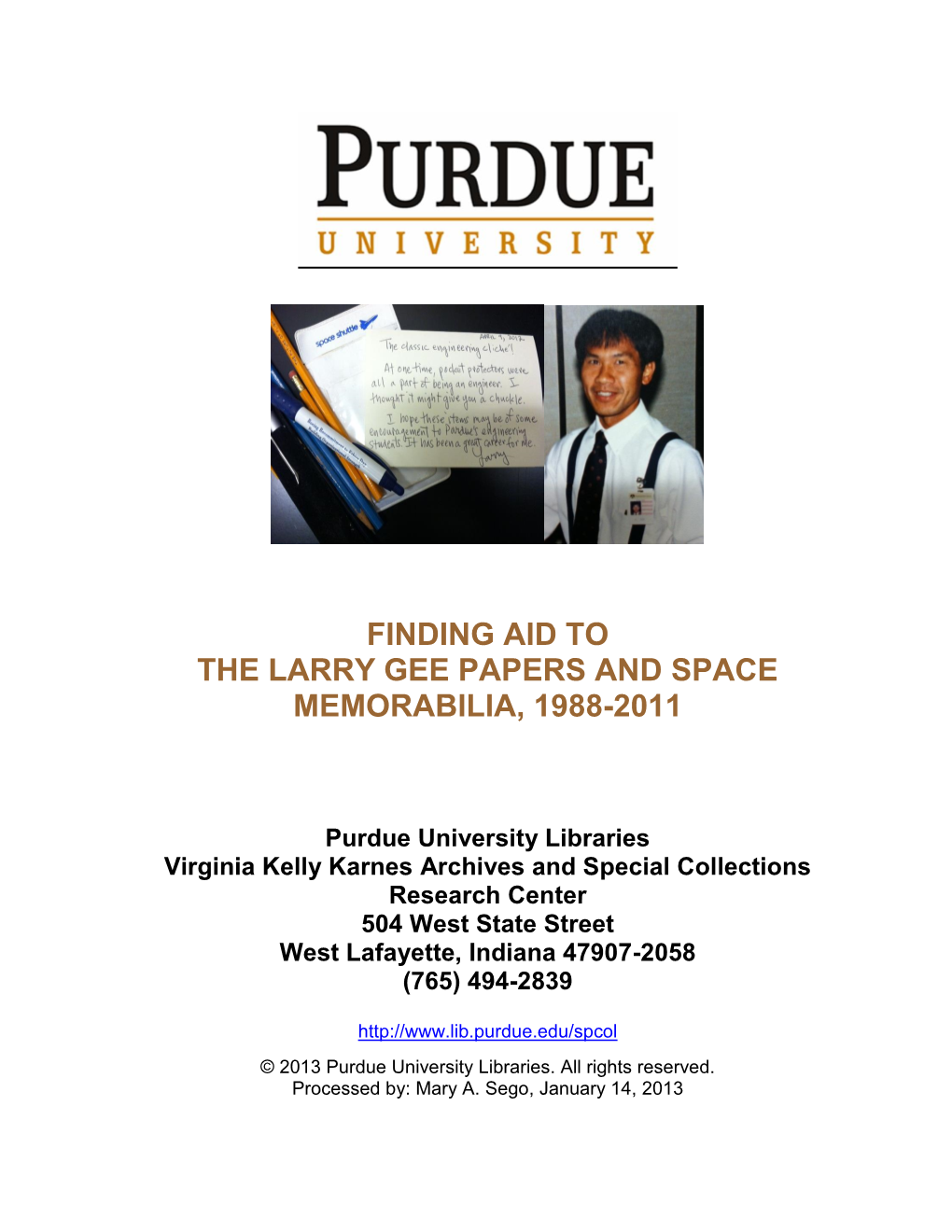 Finding Aid to the Larry Gee Papers and Space Memorabilia, 1988-2011