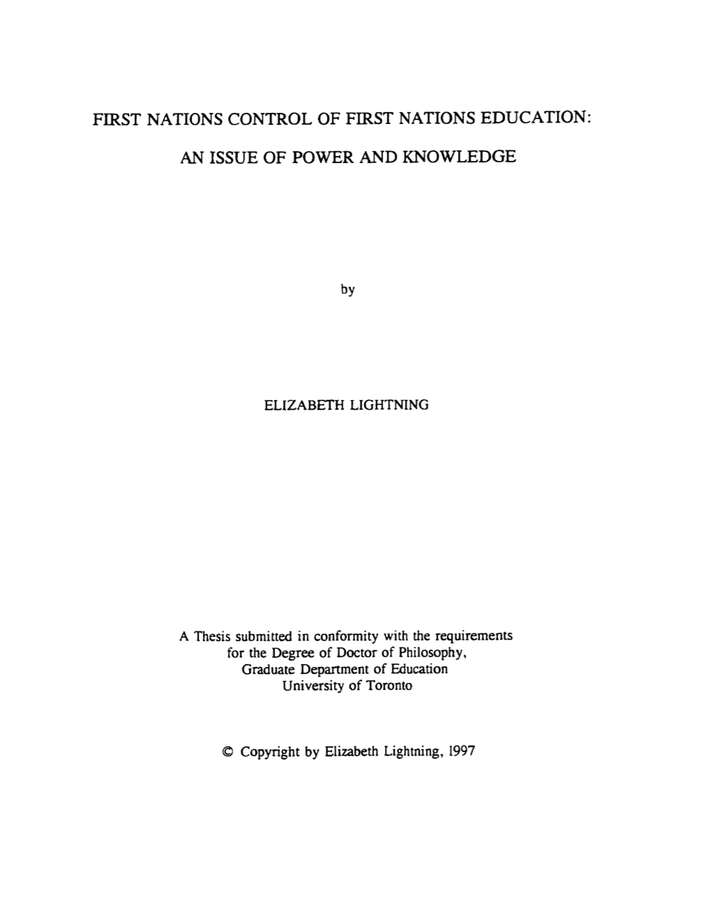 First Nations Control of First Nations Education