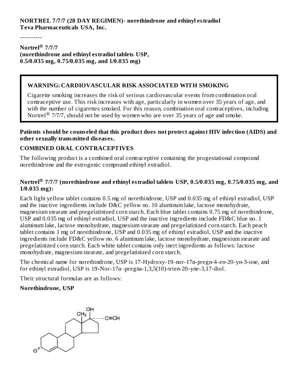 Nortrel® 7/7/7(Norethindrone and Ethinyl Estradiol Tablets USP, 0.5