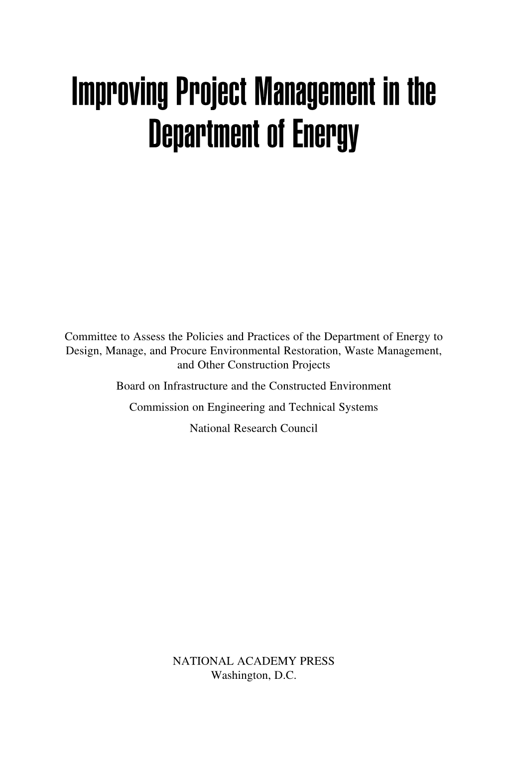 Improving Project Management in the Department of Energy