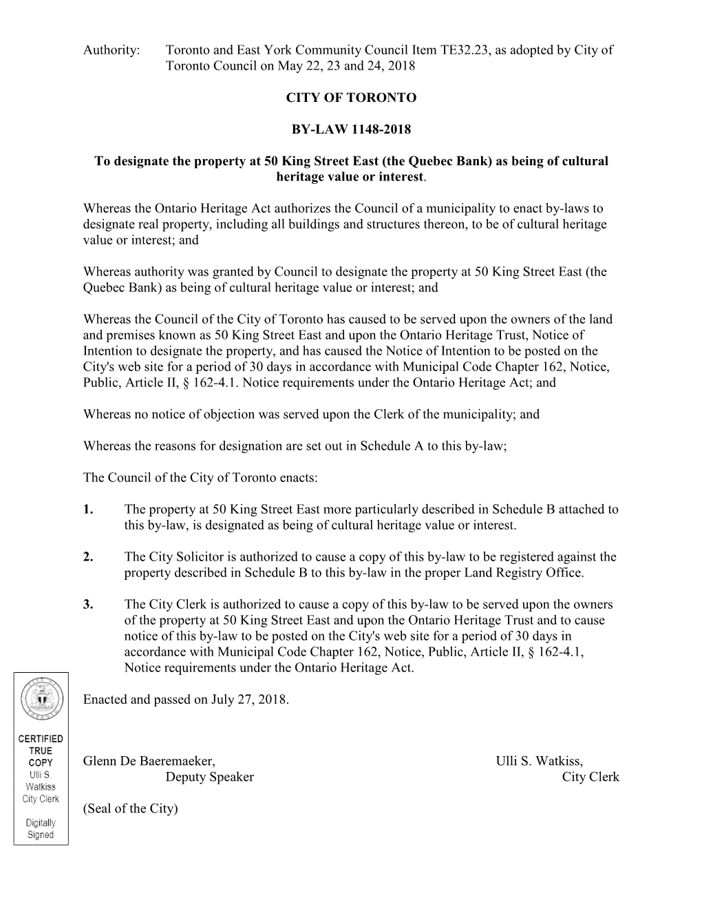 Authority: Toronto and East York Community Council Item TE32.23, As Adopted by City of Toronto Council on May 22, 23 and 24, 2018