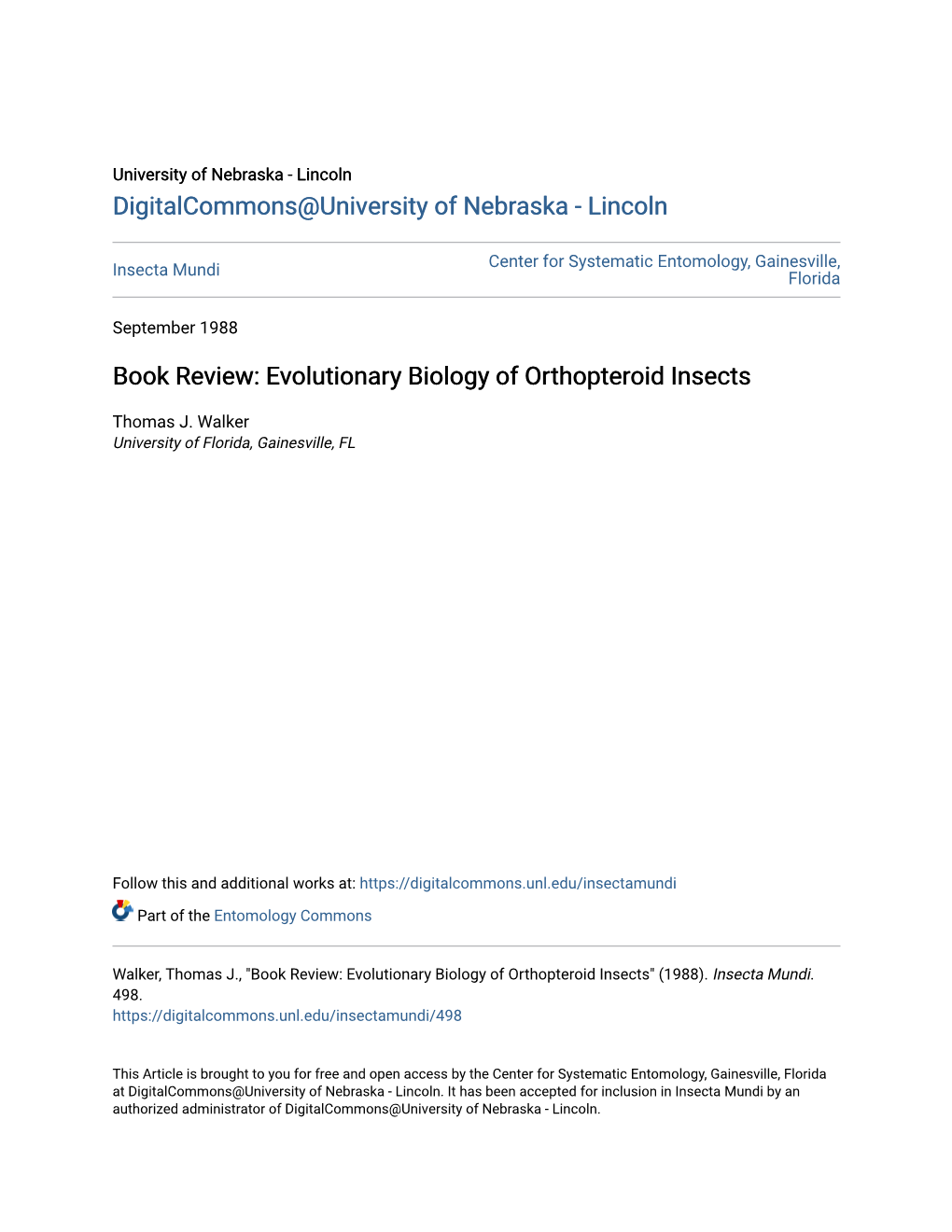 Evolutionary Biology of Orthopteroid Insects