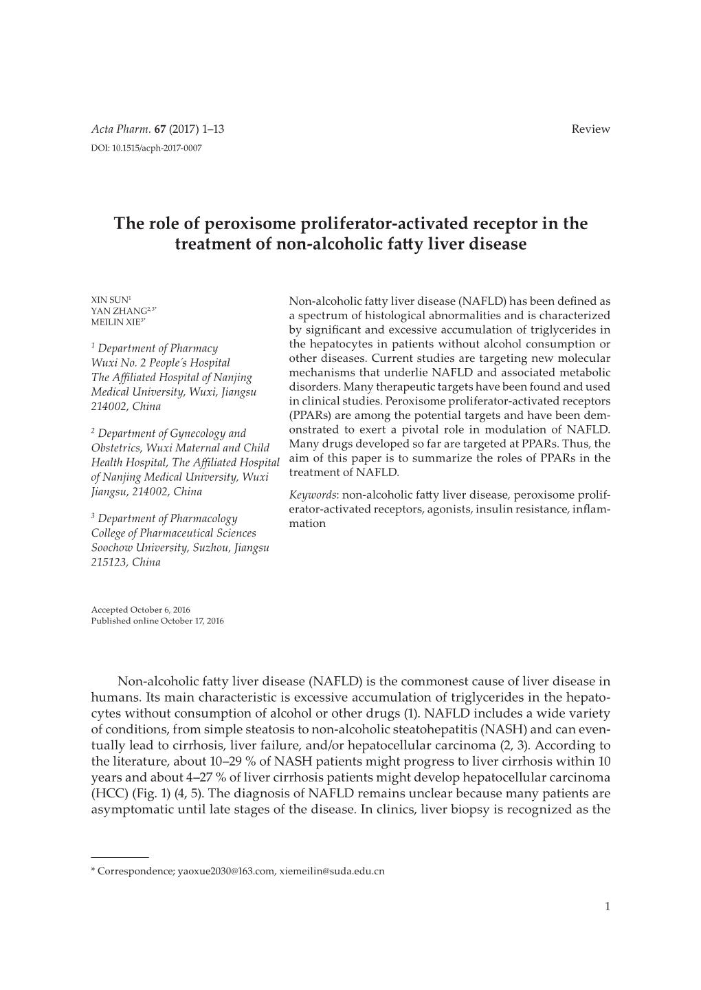 The Role of Peroxisome Proliferator-Activated Receptor in the Treatment of Non-Alcoholic Fatty Liver Disease