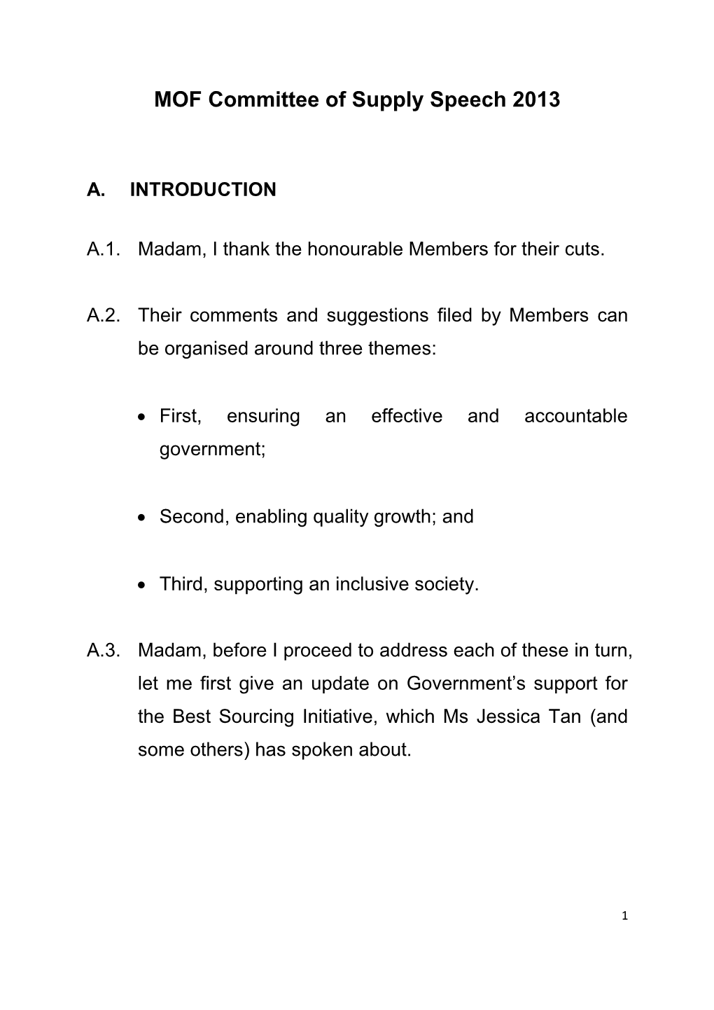 MOF Committee of Supply Speech 2013