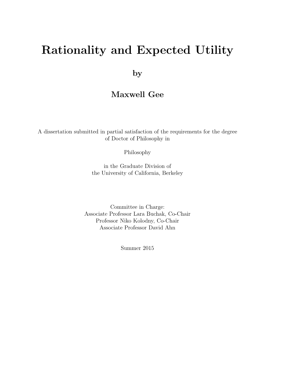 Rationality and Expected Utility