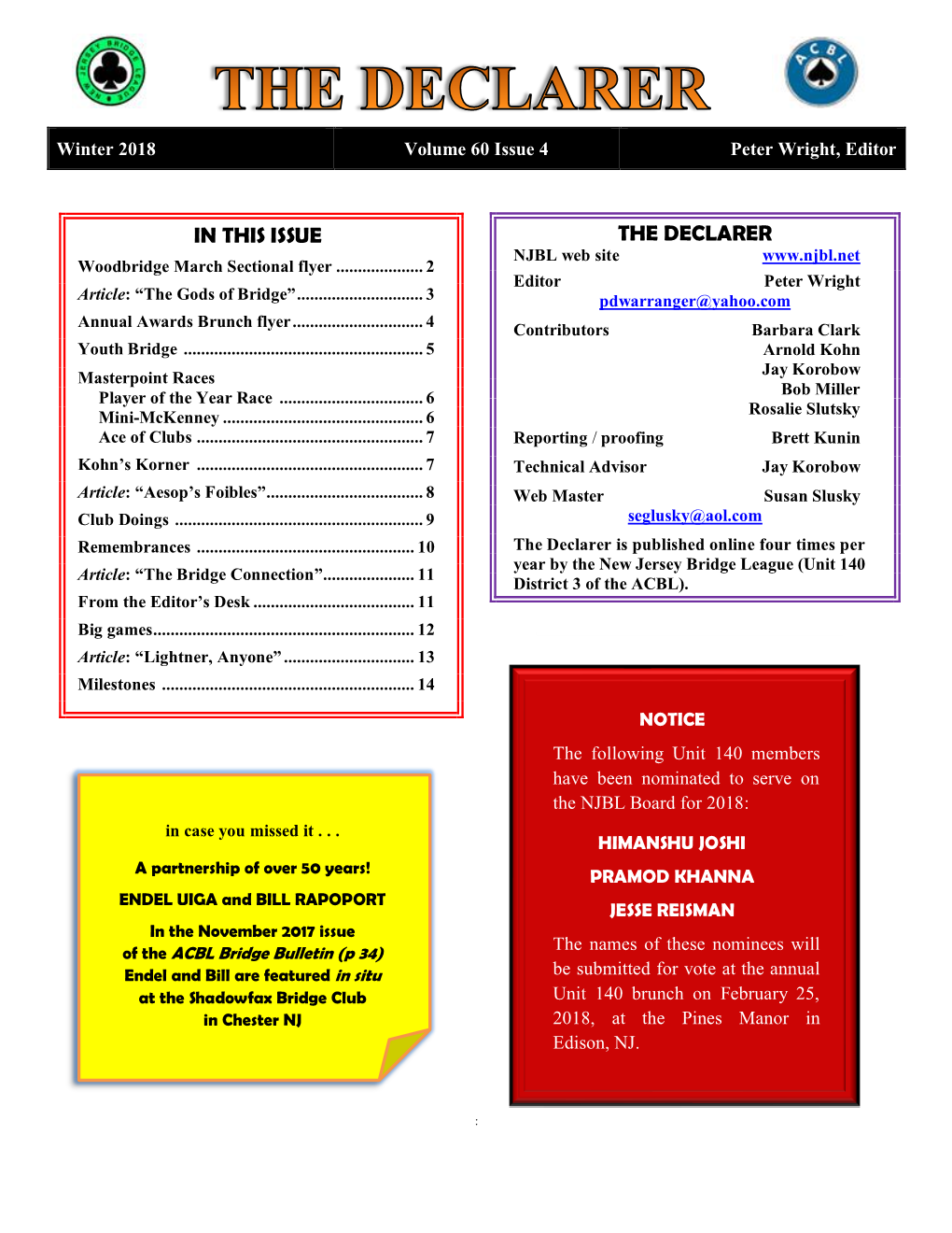 THE DECLARER NJBL Web Site Woodbridge March Sectional Flyer