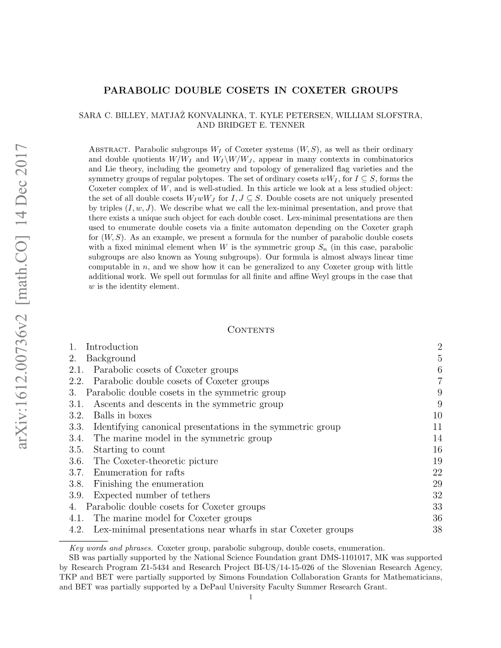 Parabolic Double Cosets in Coxeter Groups