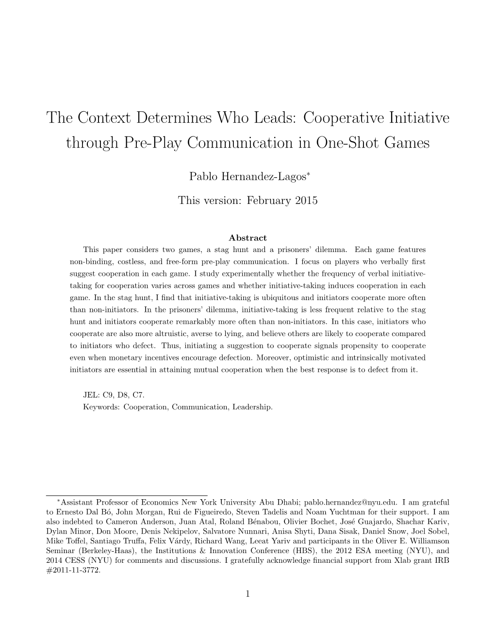 The Context Determines Who Leads: Cooperative Initiative Through Pre-Play Communication in One-Shot Games