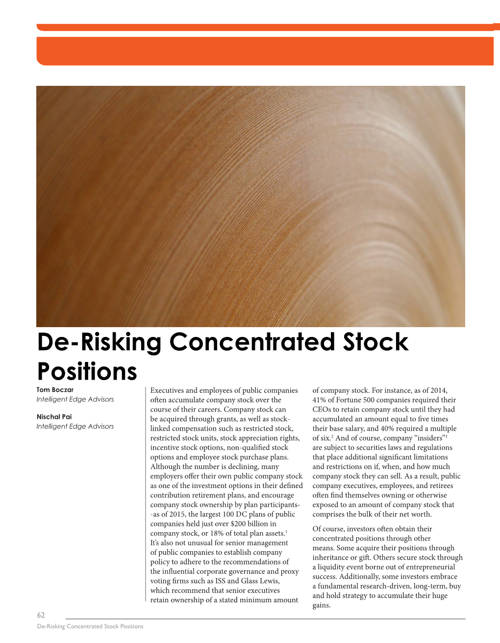 De-Risking Concentrated Stock Positions Tom Boczar Executives and Employees of Public Companies of Company Stock