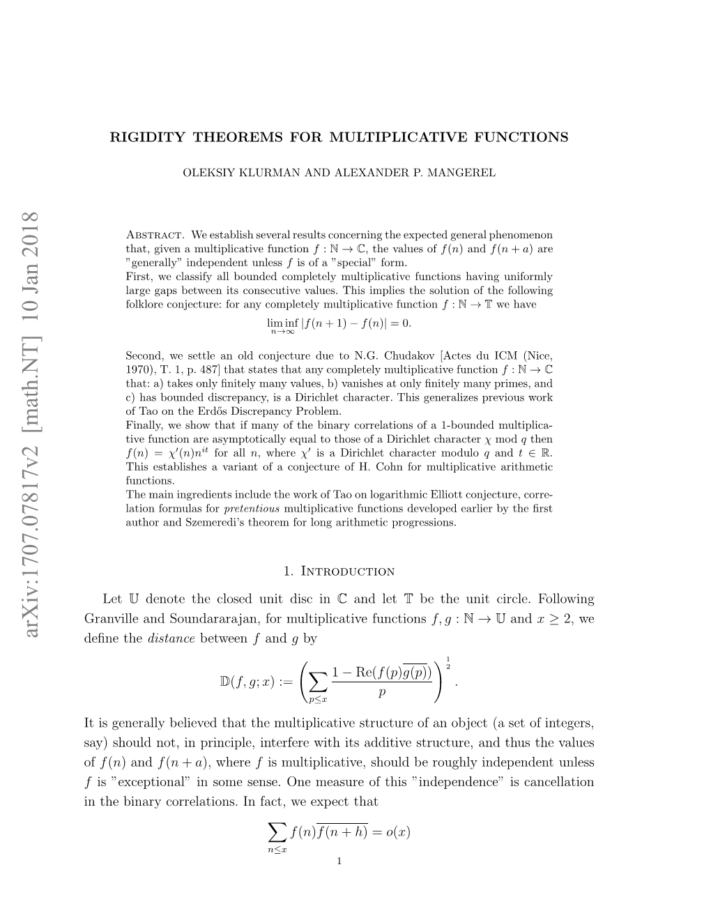 Arxiv:1707.07817V2 [Math.NT]