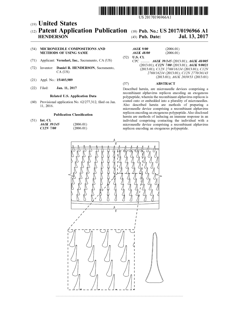 (12) Patent Application Publication (10) Pub. No.: US 2017/0196966 A1 HENDERSON (43) Pub