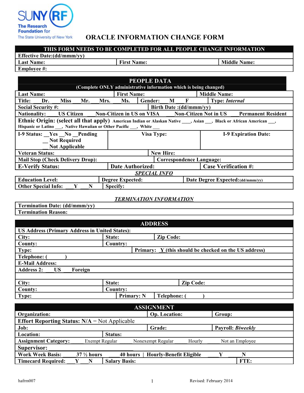 Oracle Information Change Form (Word)