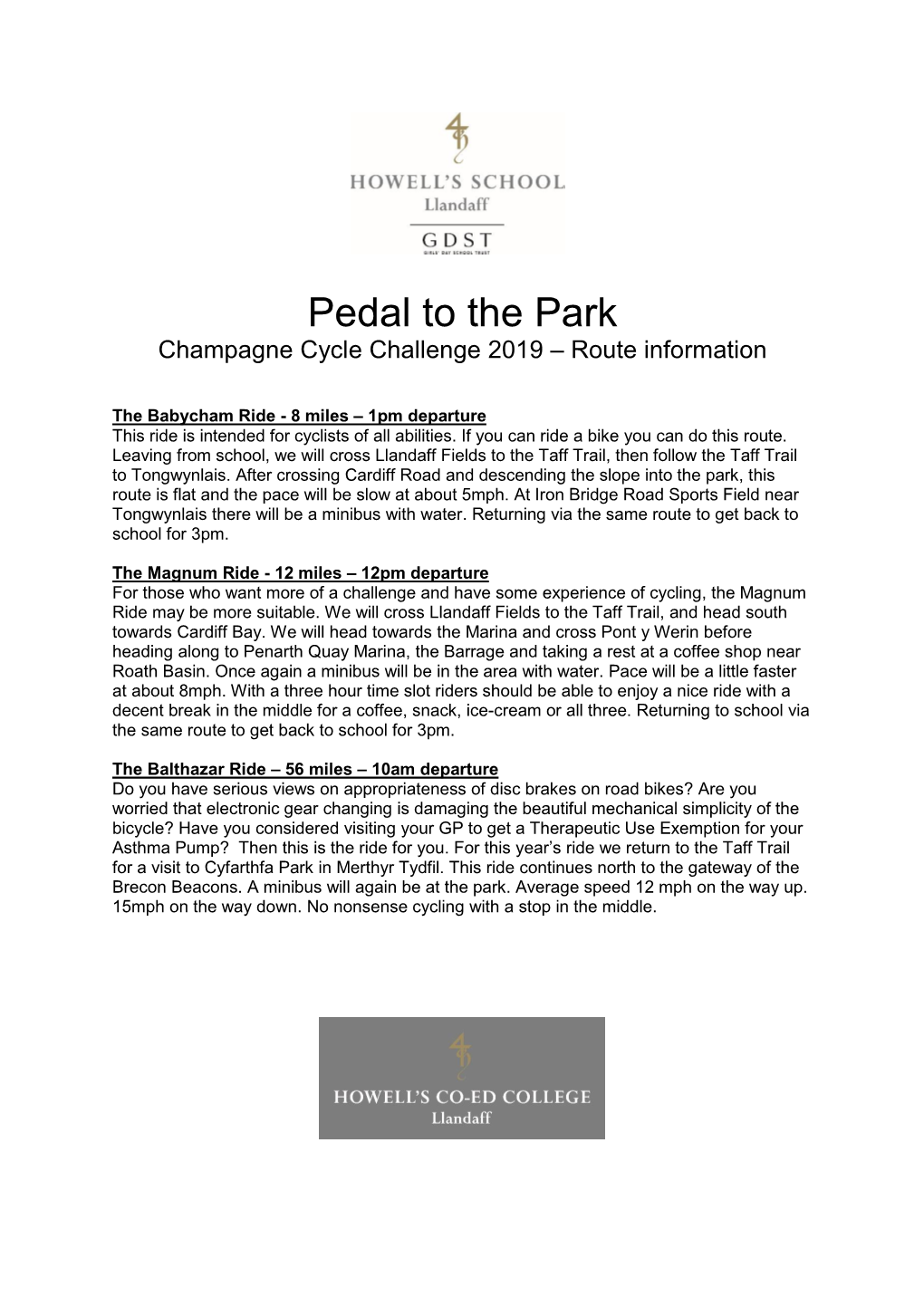 Pedal to the Park Champagne Cycle Challenge 2019 – Route Information