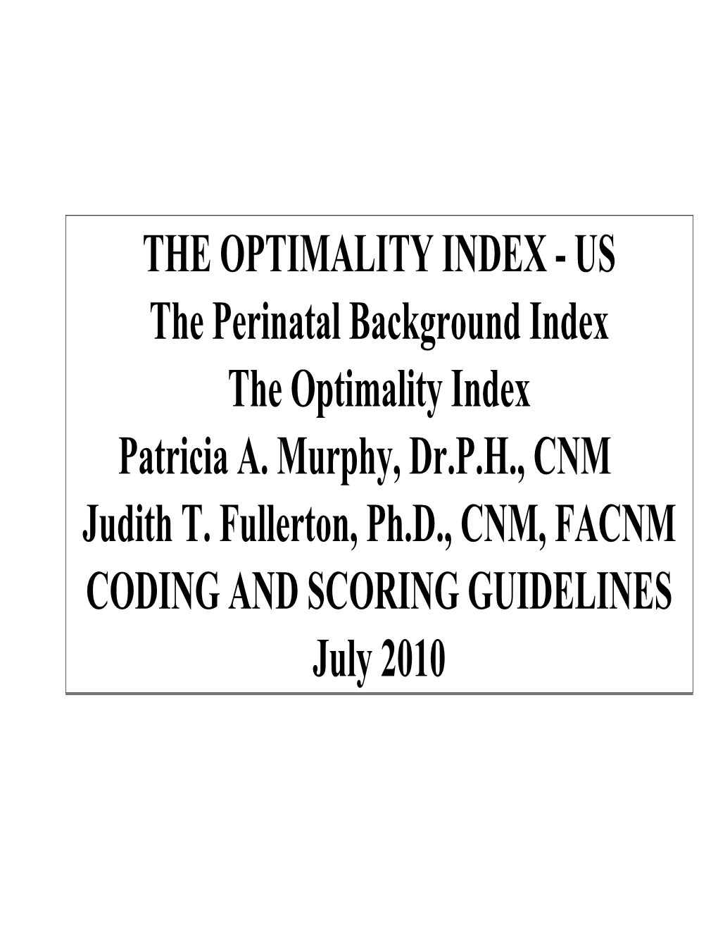 The Perinatal Background Index – US