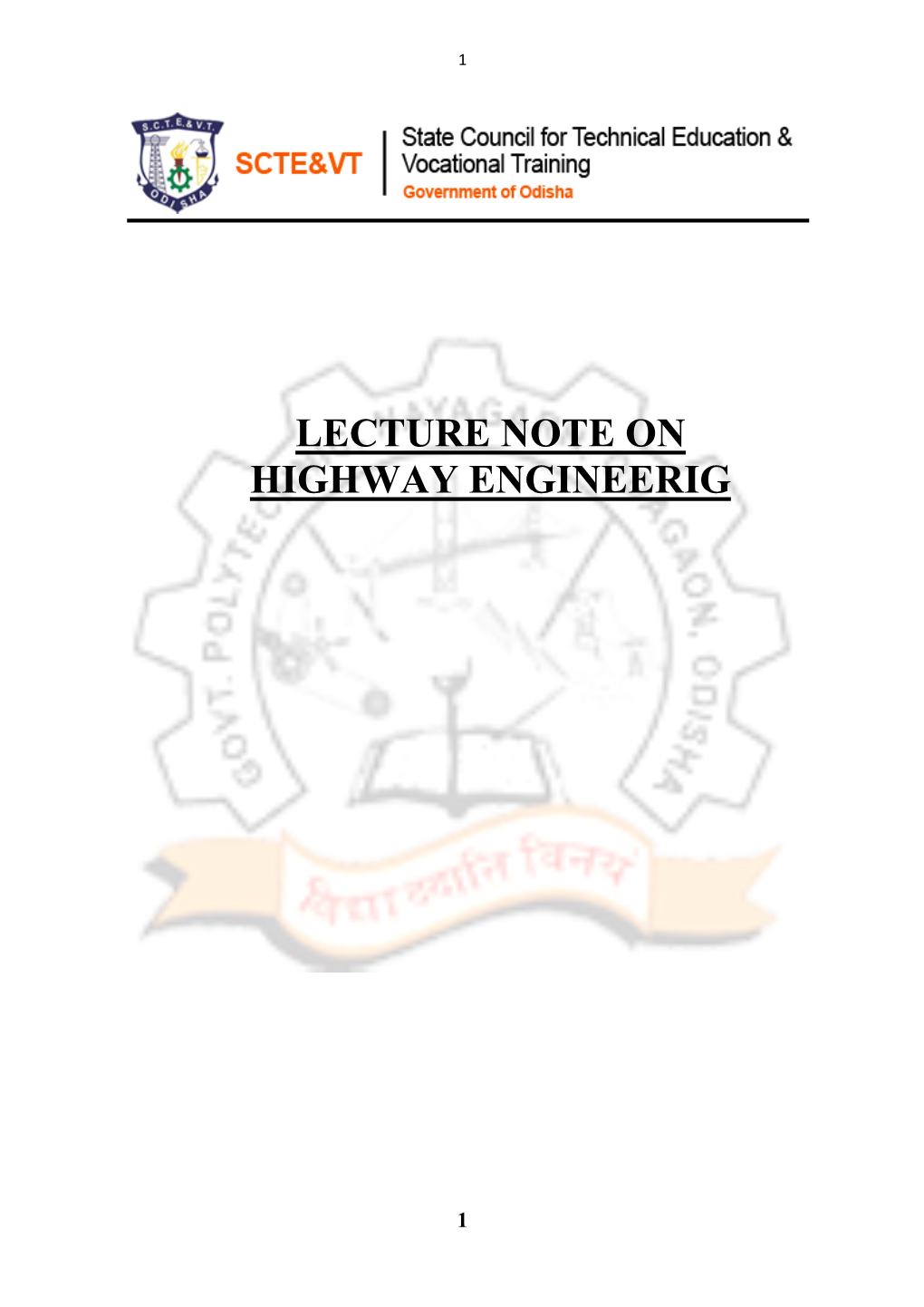 Lecture Note on Highway Engineerig