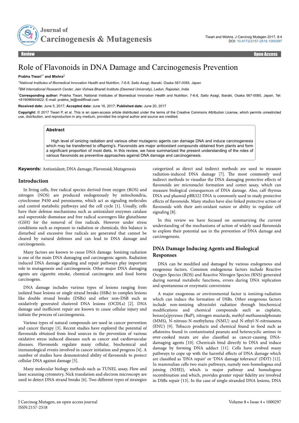 Role of Flavonoids in DNA Damage and Carcinogenesis Prevention