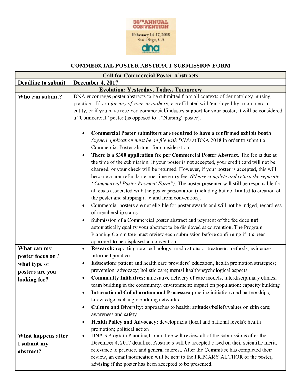 DNA: Project Manual To Generate An Abstract Submission Process For Conferences