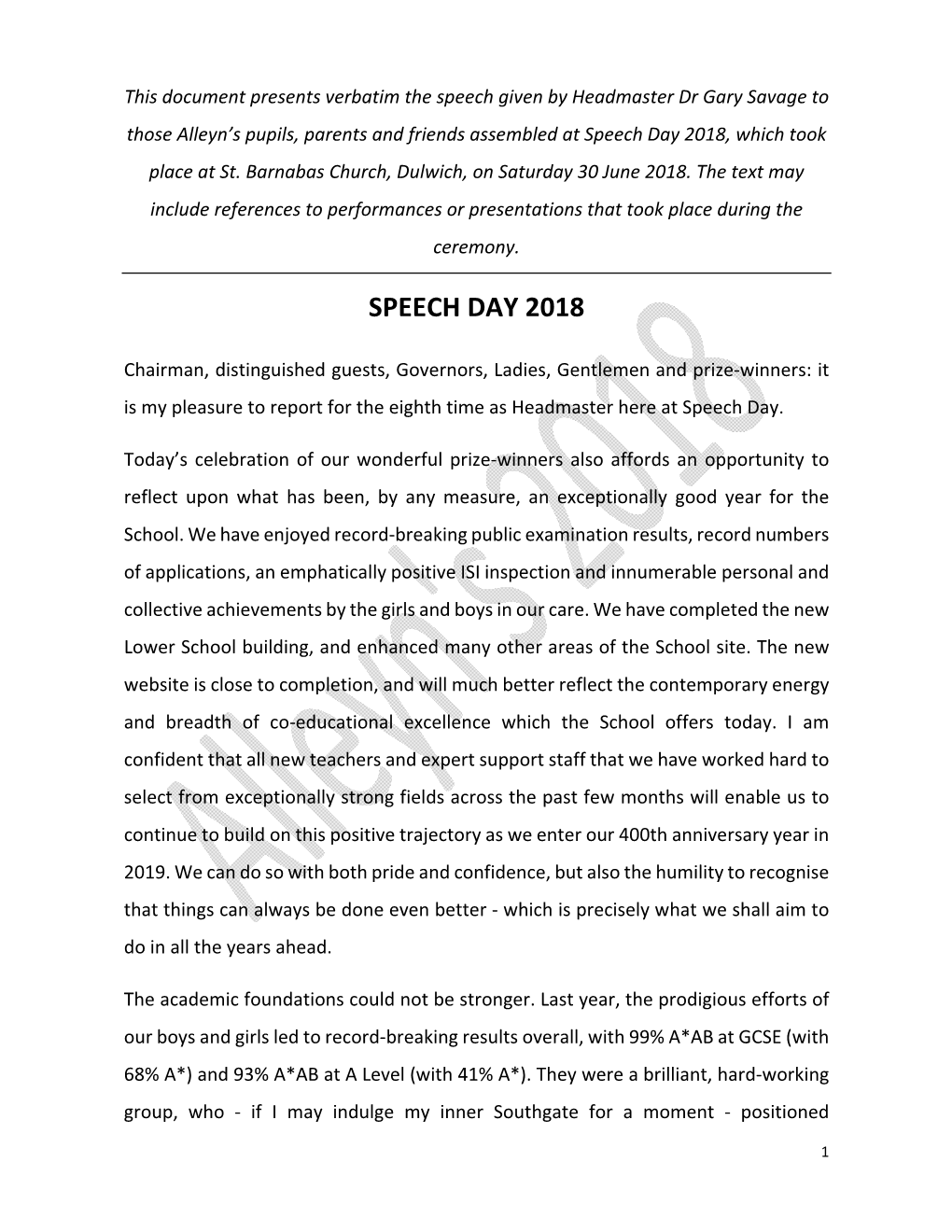 Speech Day 2018, Which Took Place at St