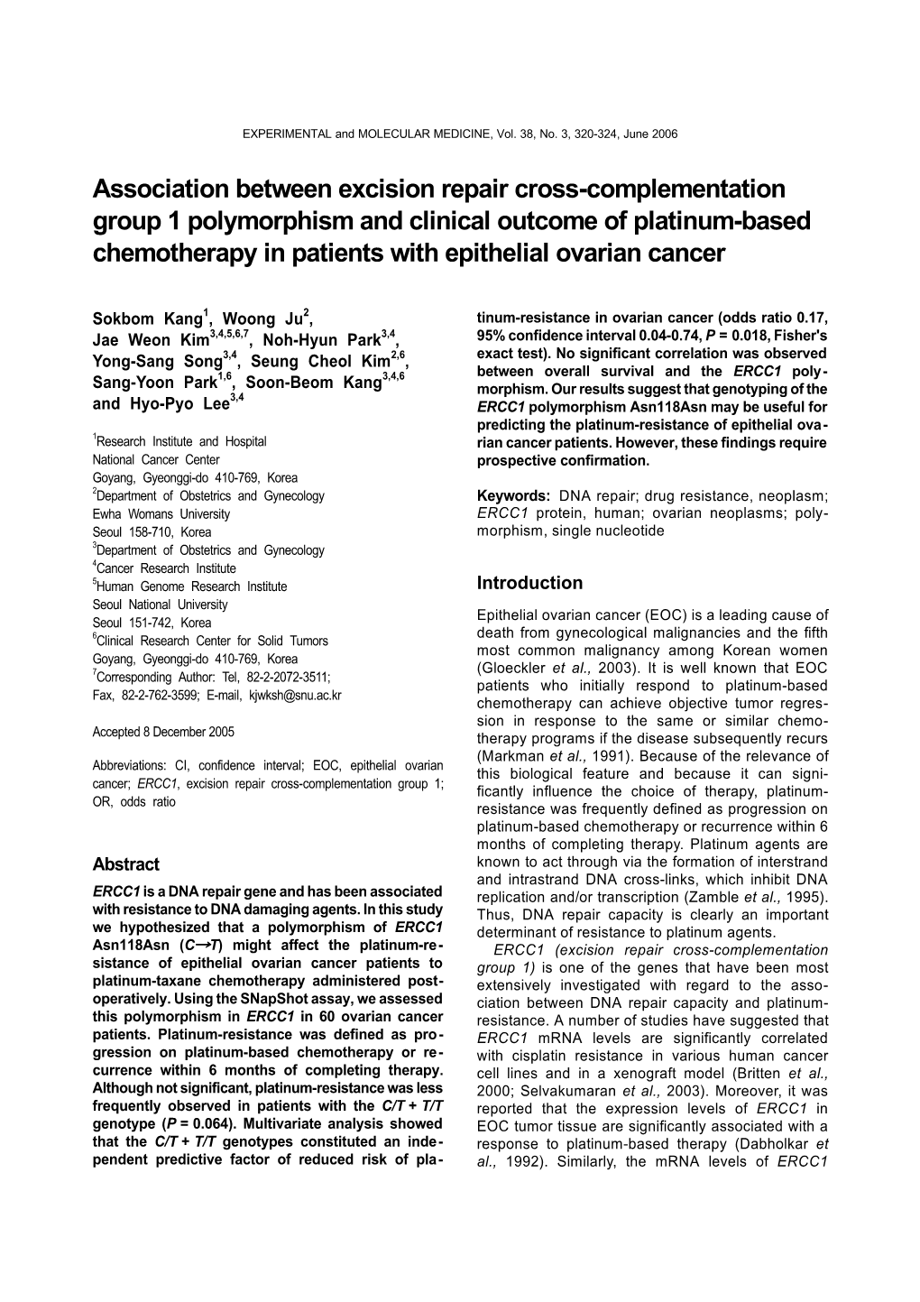 Association Between Excision Repair Cross-Complementation Group 1