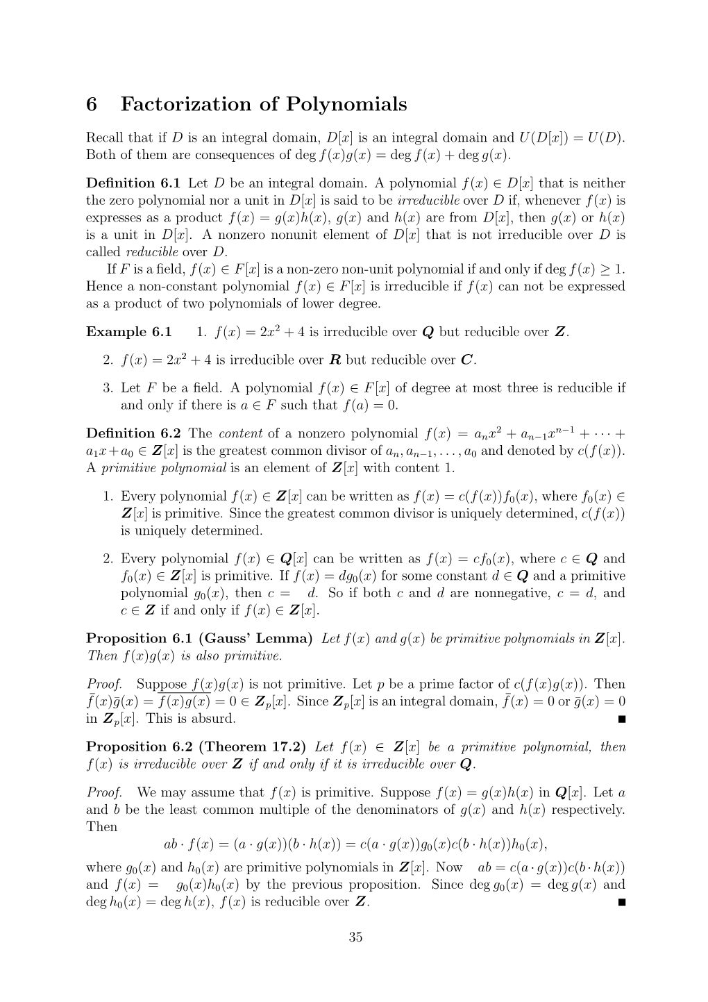 6 Factorization of Polynomials