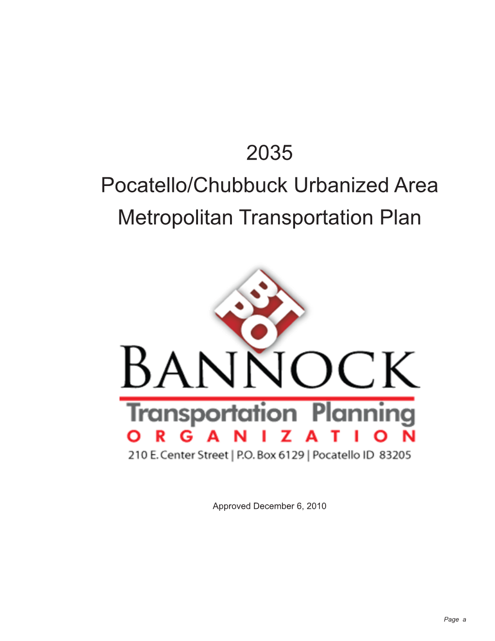 2035 Pocatello/Chubbuck Urbanized Area Metropolitan Transportation Plan