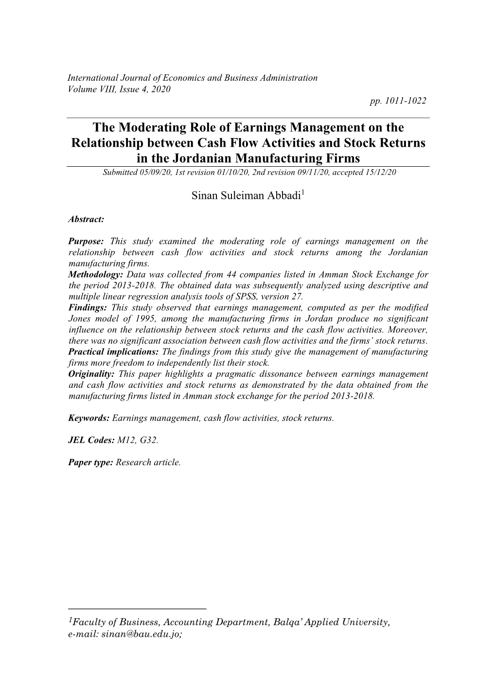 The Moderating Role of Earnings Management on the Relationship