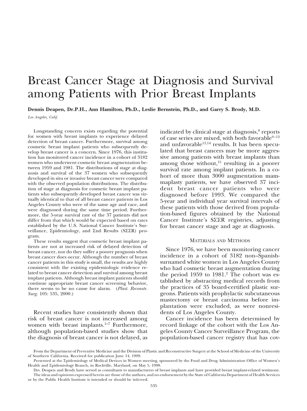 Breast Cancer Stage at Diagnosis and Survival Among Patients with Prior Breast Implants