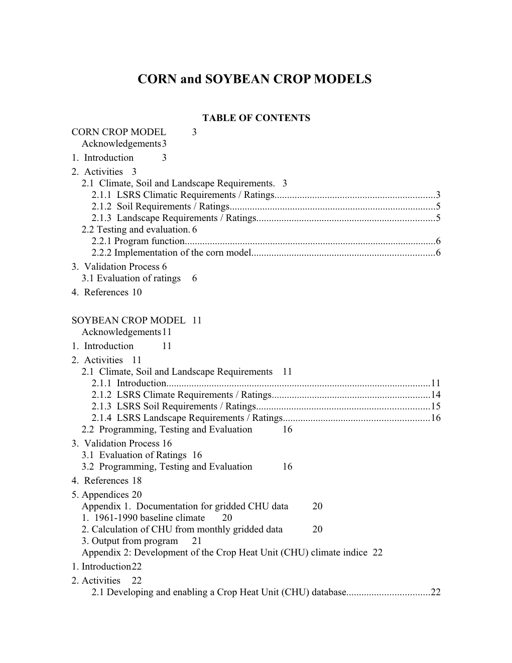 CORN and SOYBEAN CROP MODELS