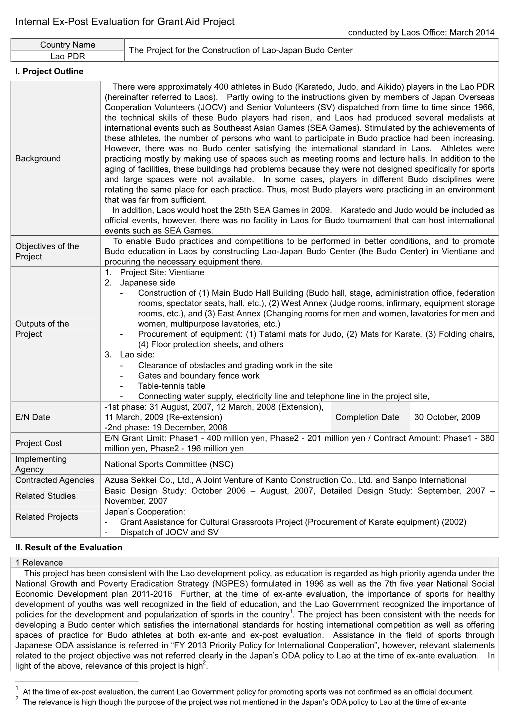 Internal Ex-Post Evaluation for Grant Aid Project