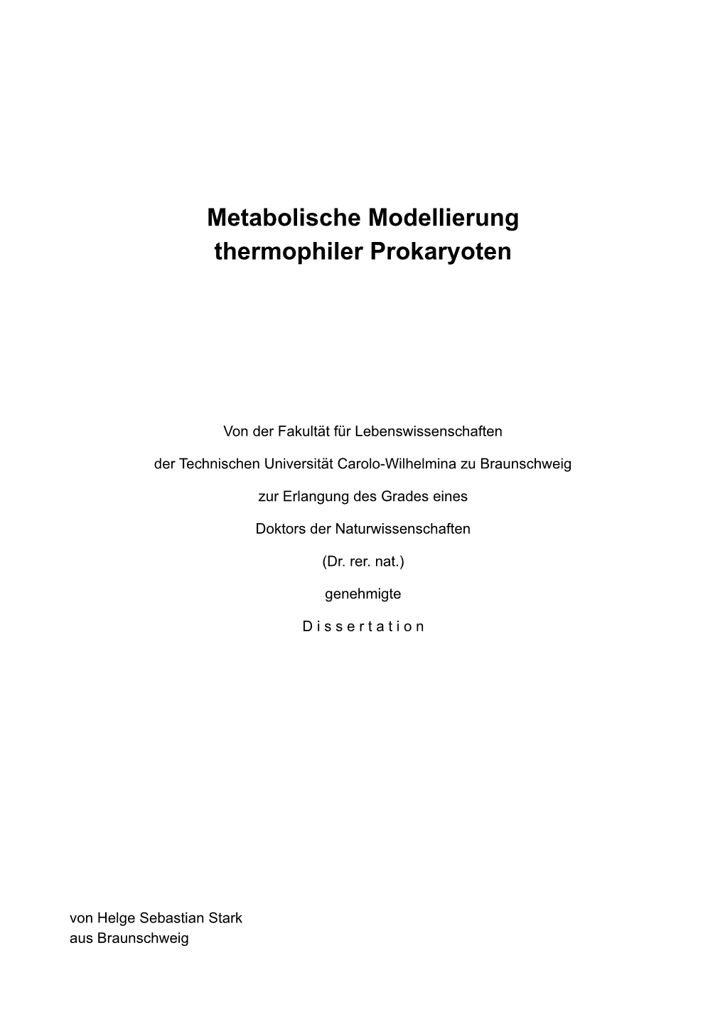 Metabolische Modellierung Thermophiler Prokaryoten