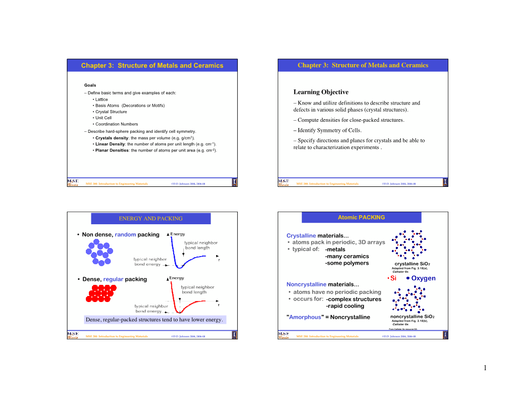 Chapter 3: Structure of Metals and Ceramics Chapter 3: Structure of Metals and Ceramics