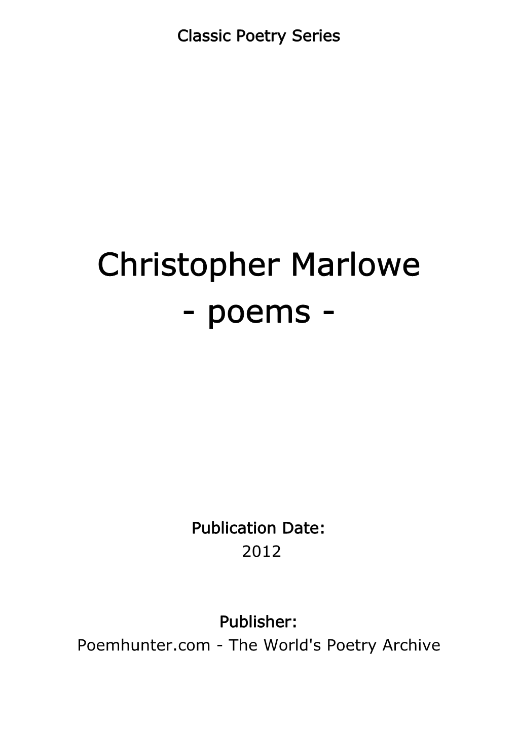 Christopher Marlowe - Poems