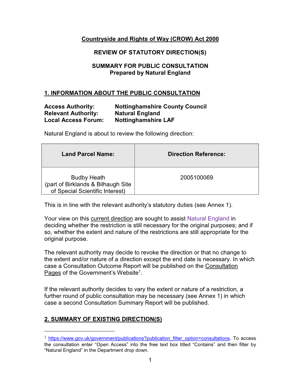 1 Countryside and Rights of Way (CROW) Act 2000 REVIEW OF