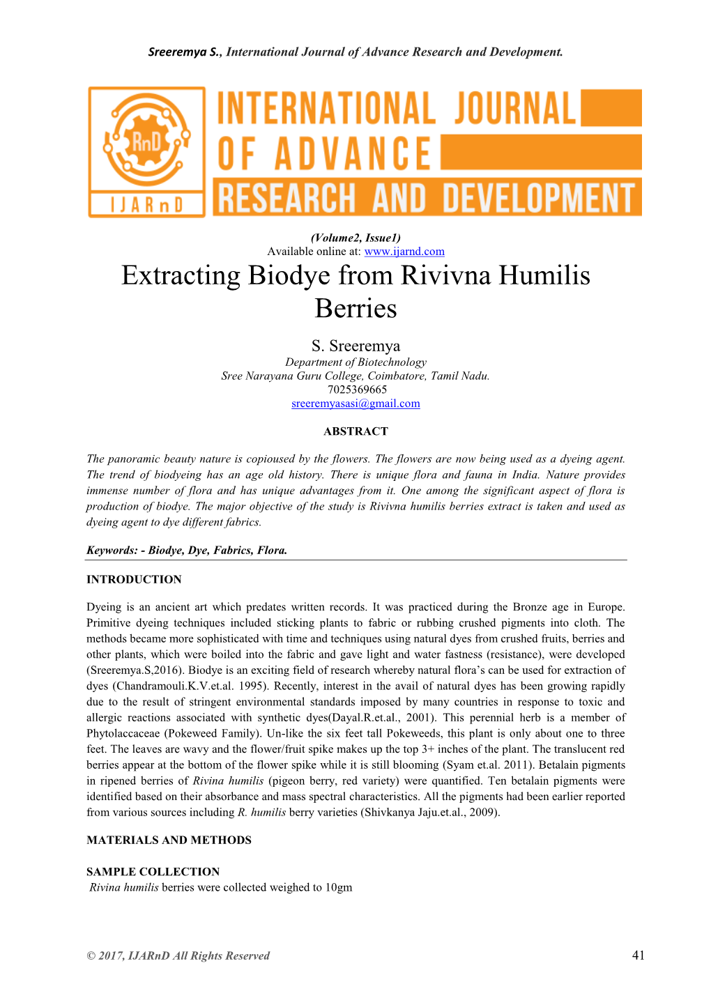 Extracting Biodye from Rivivna Humilis Berries S