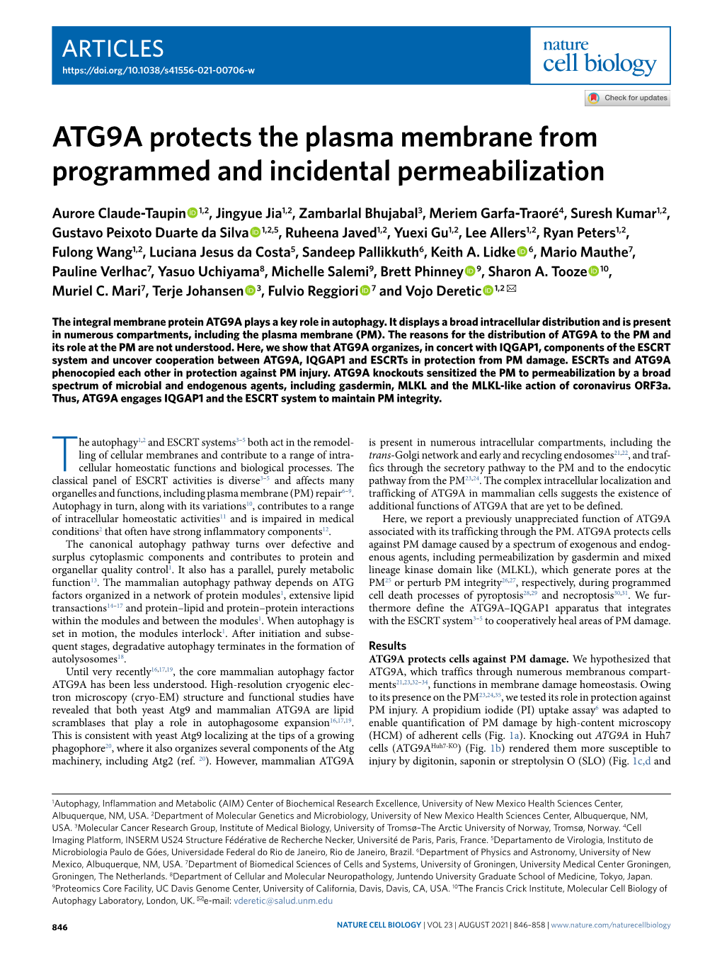 ATG9A Protects the Plasma Membrane from Programmed and Incidental Permeabilization