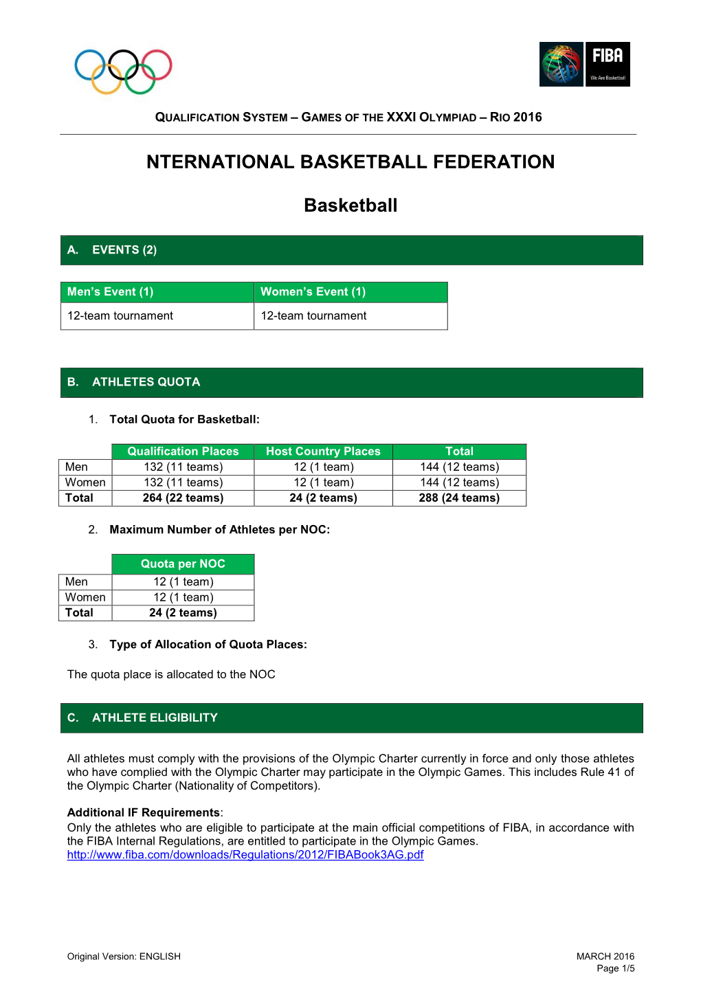 NTERNATIONAL BASKETBALL FEDERATION Basketball