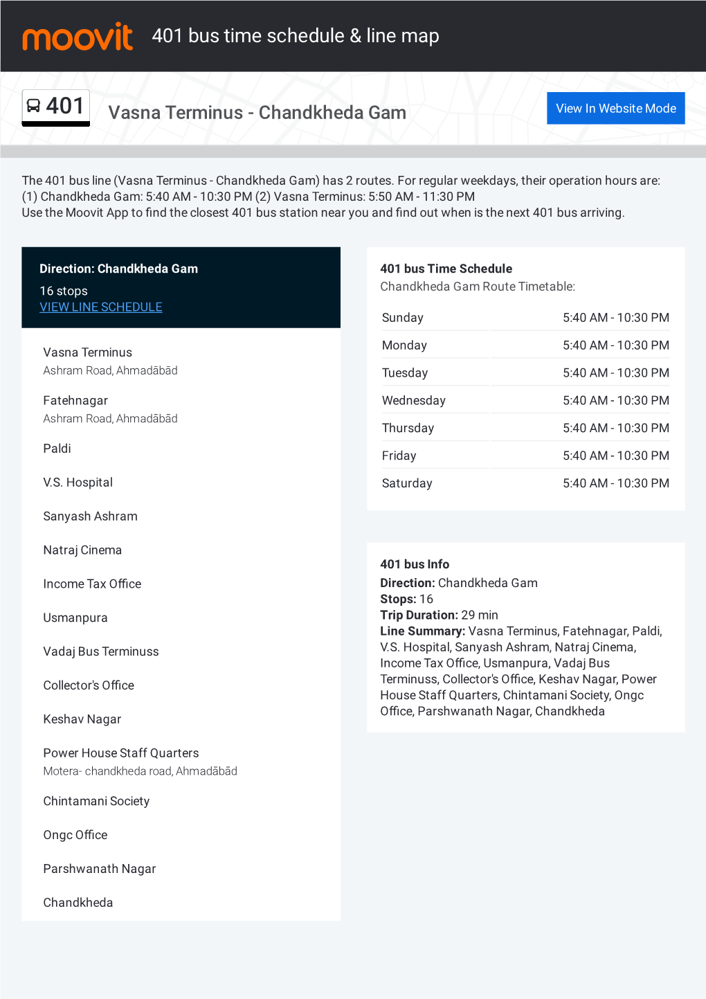 401 Bus Time Schedule & Line Route