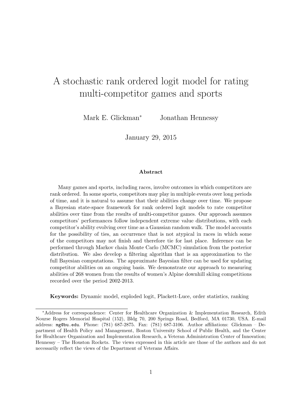 A Stochastic Rank Ordered Logit Model for Rating Multi-Competitor Games and Sports