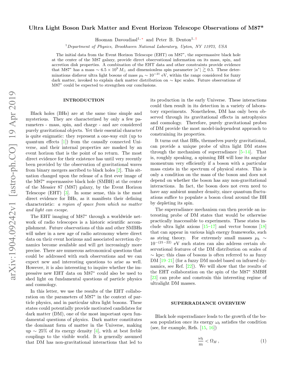 Ultra Light Boson Dark Matter and Event Horizon Telescope Observations of M87*