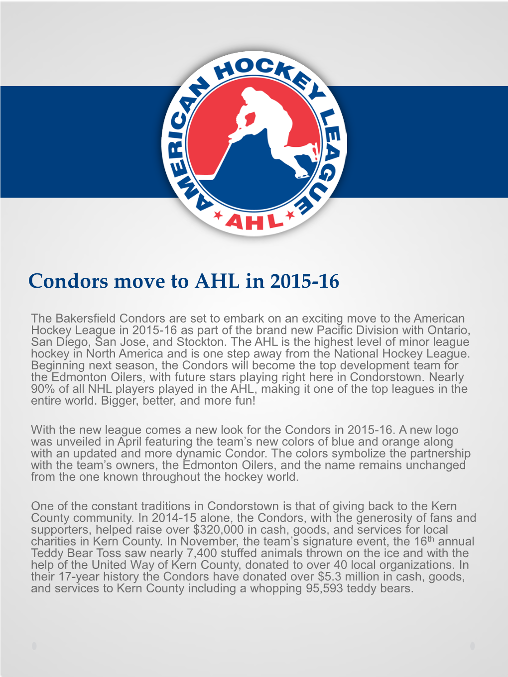 Condors Move to AHL in 2015-16