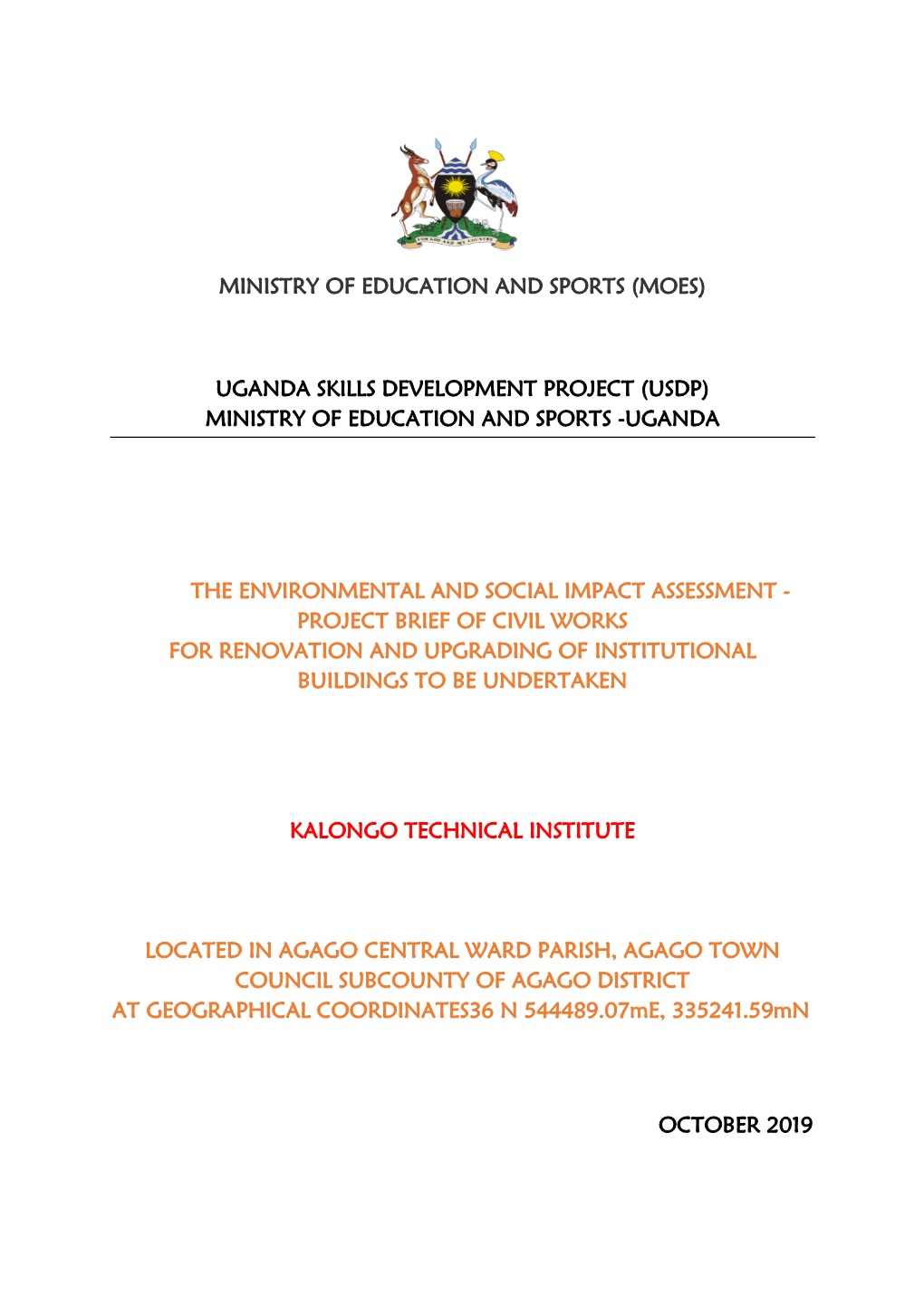 Moes) Uganda Skills Development Project (Usdp