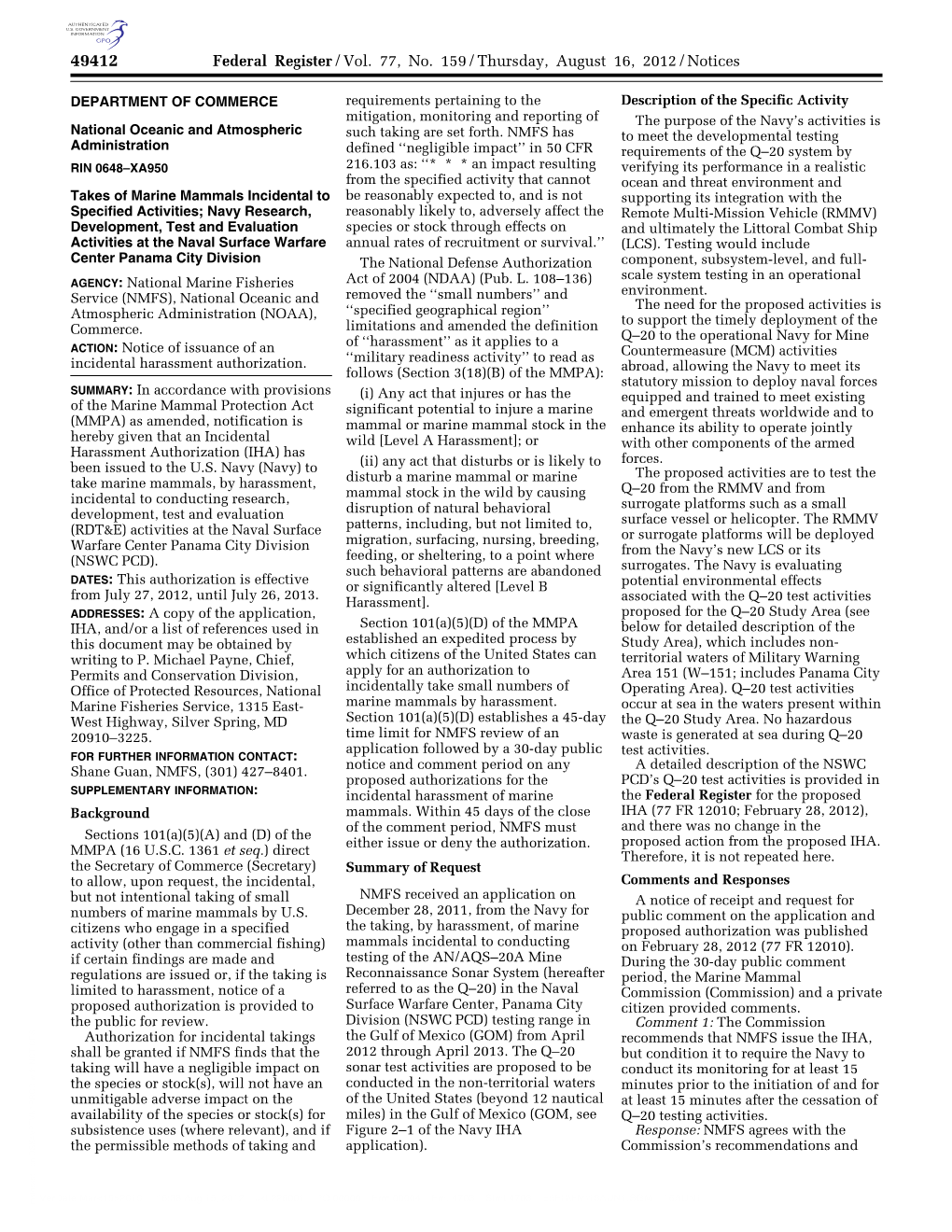 Federal Register/Vol. 77, No. 159/Thursday, August 16, 2012