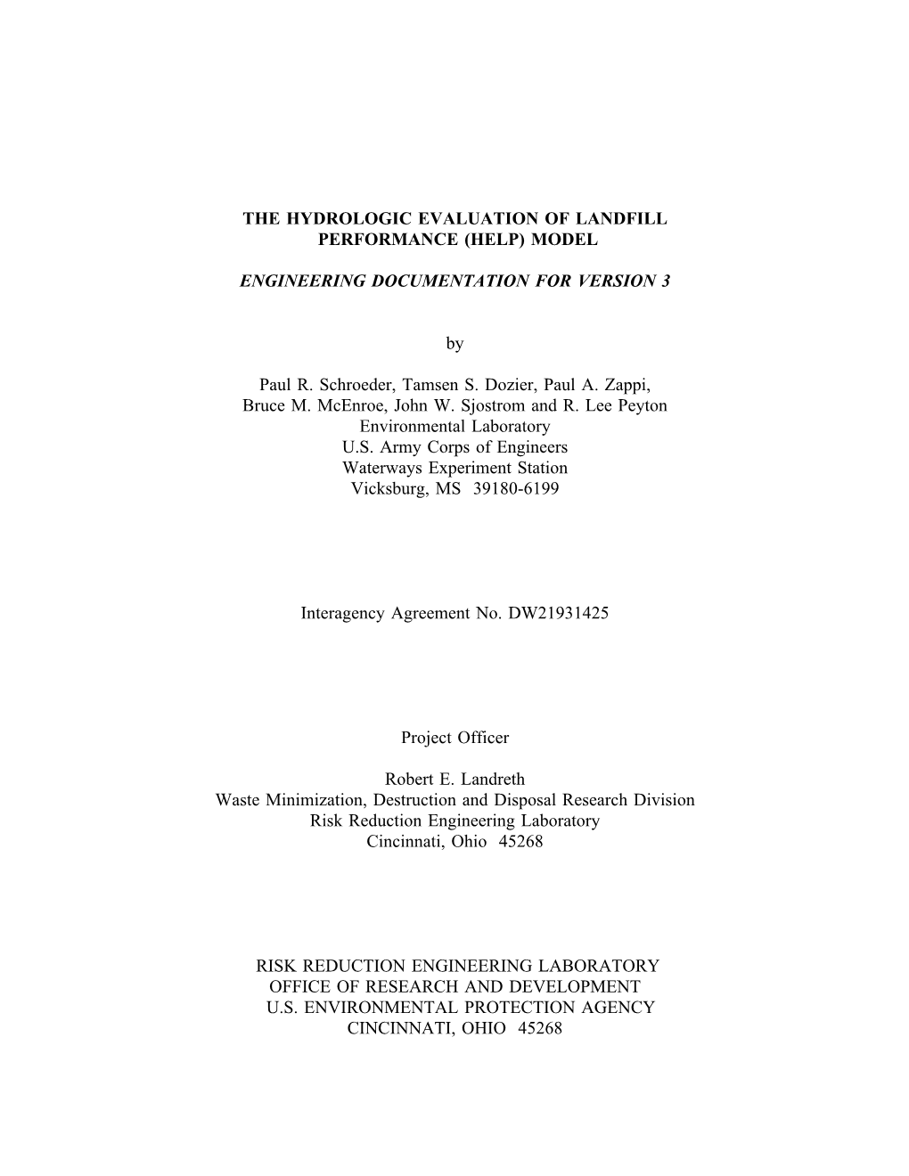 The Hydrologic Evaluation of Landfill Performance (Help) Model