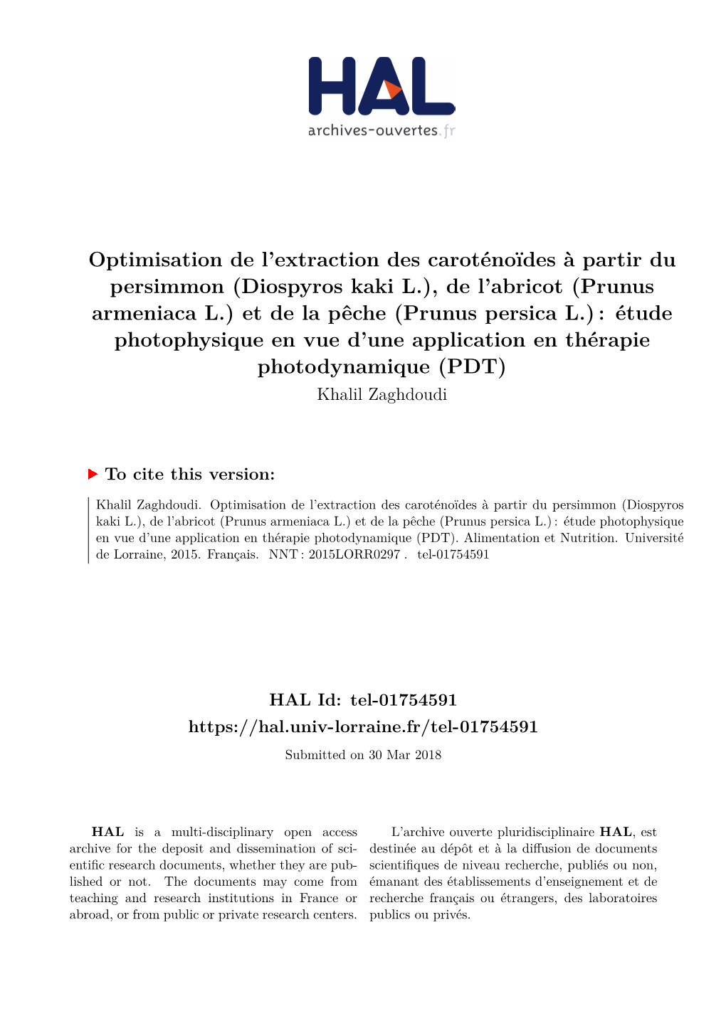 Optimisation De L'extraction Des Caroténoïdes À Partir Du Persimmon