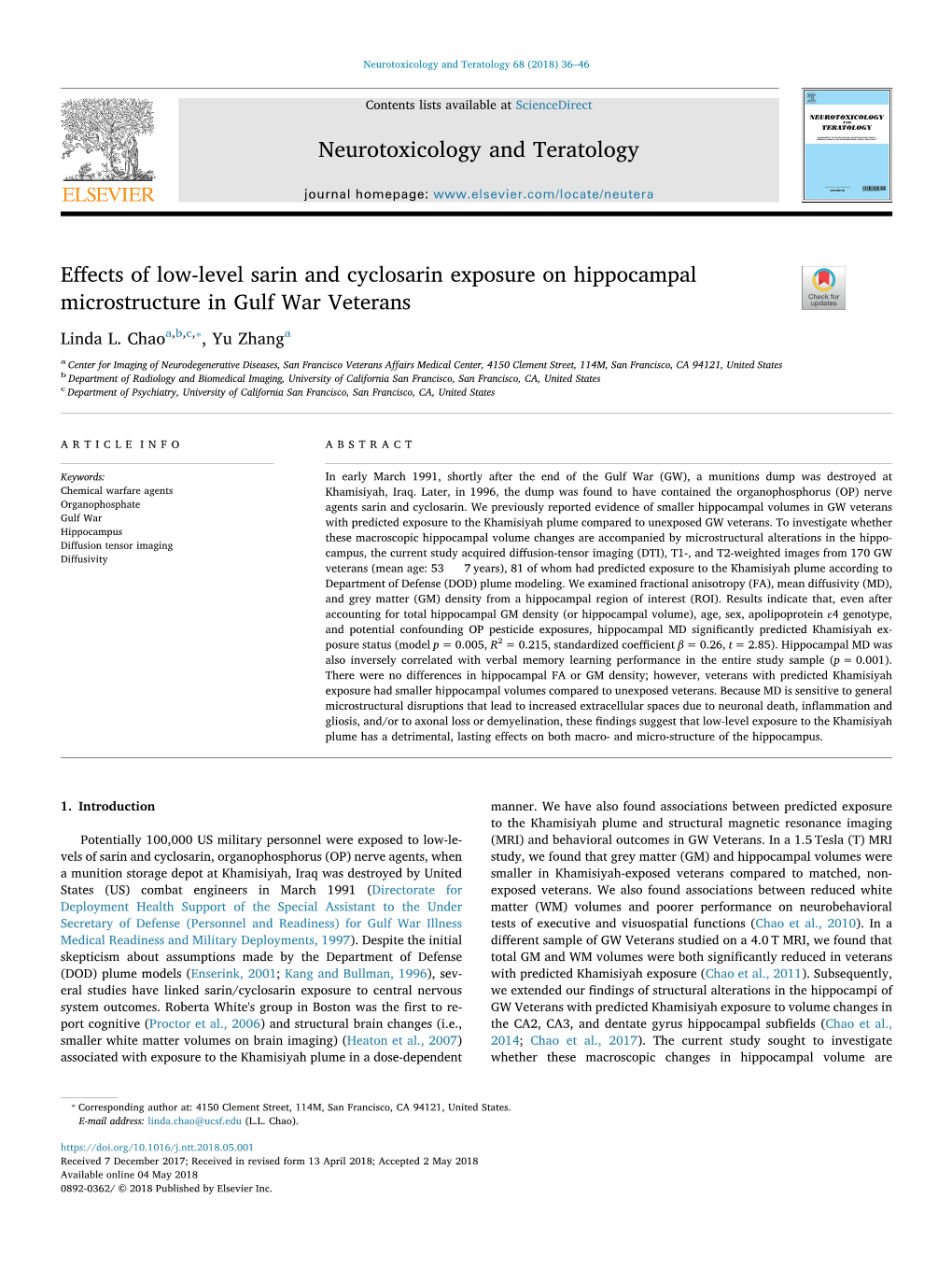 Effects of Low-Level Sarin and Cyclosarin Exposure On