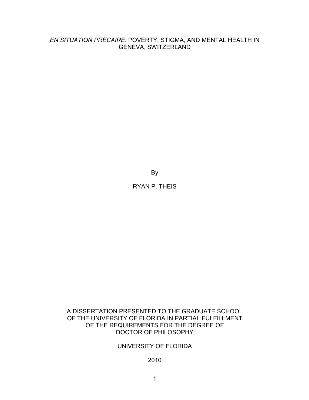 En Situation Précaire: Poverty, Stigma, and Mental Health in Geneva, Switzerland