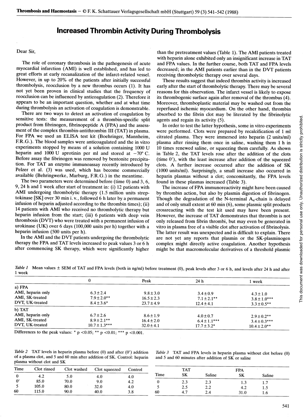 Lncreased Thrombin Activity During Thrombolysis